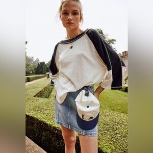 Free People Starry Haze Tee Oversized Comfy Color Block Black White Small NWOT